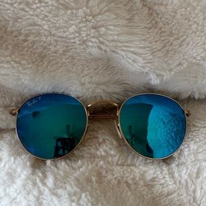 Ray-Ban Gold Frame Sunglasses with Blue Lenses